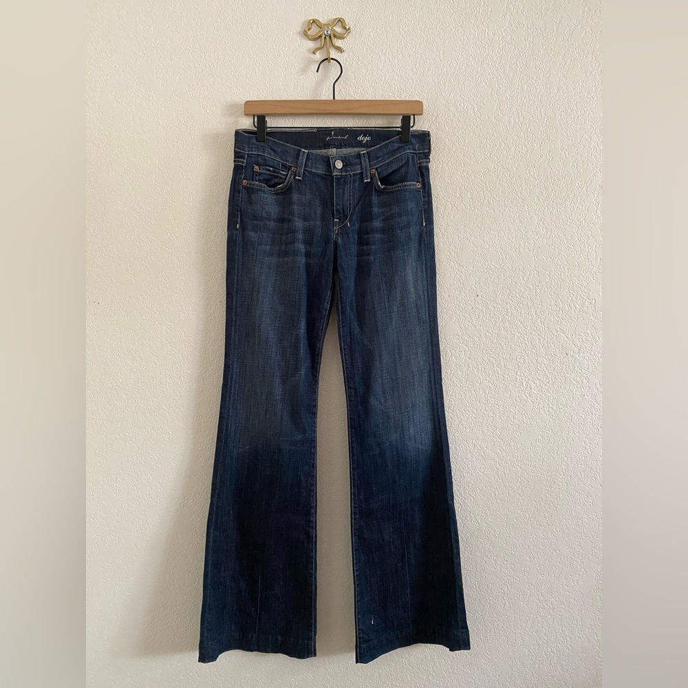 7 For All Mankind Dojo Flare Jeans White Stitch Rodeo Women’s Size 27 Low-Rise